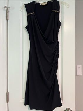 Michael Kors Black Sleeveless Draped Midi Dress